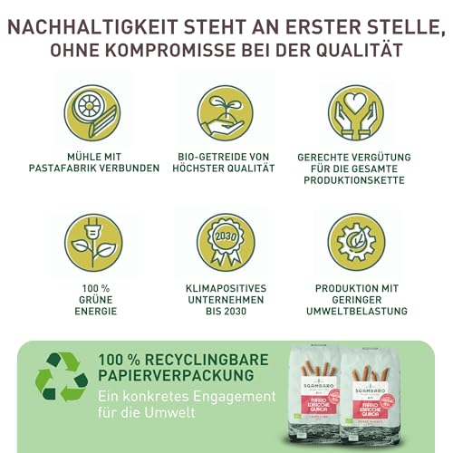 Sgambaro Bio Pasta Penne Rigate N.91-500 g mit Dinkelmehl, Linsenmehl und Quinoamehl – Hoher Proteingehalt, Quelle von Ballaststoffen und Eiweiß