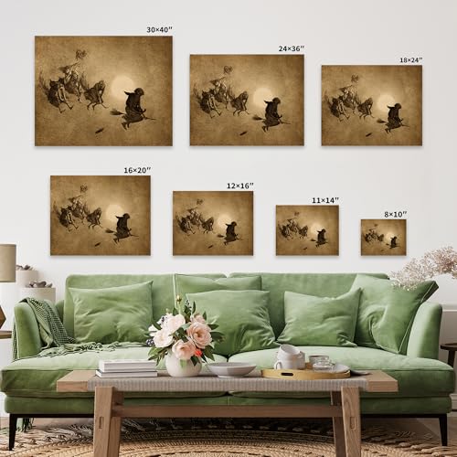 Image of Poster Master Witches Ride Canvas - Retro Flying Witches Print - Halloween Art - Gift for Men & Women - Pagan Art - Gothic Wall Decor for Living Room, Bedroom or Dorm - Available in 8x10 to 30x40
