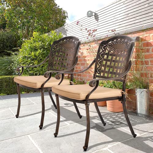 TITIMO 9-Piece Cast Aluminum Patio Furniture Set, Outdoor Dining Set Bistro Conversation Set, 8 Chairs and Rectangle Dining Table with Cushions and Umbrella Hole (8 Stackable Chairs) - Thumbnail 6