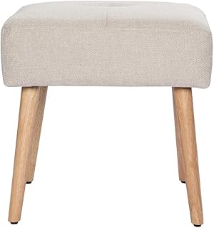 Miliboo - Taburete bajo de tela efecto terciopelo texturizado beige y madera maciza (46 cm), color beige