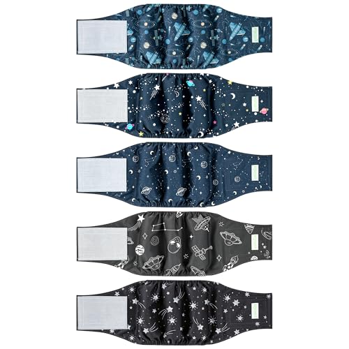 Image of wegreeco Small Dog Diapers Male,Reusable Belly Bands for Male Dogs,Washable Doggie Puppy Diapers Wraps, Medium Large Size(5 Pack, Space Exploration, X-Large)