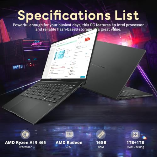 Image of ASUS Zenbook 14 14 inch FHD+ OLED Touchscreen Laptop, AMD Ryzen AI 9 465, 16GB RAM, 2TB Storage (1TB SSD+1TB Docking Station), AMD Radeon GPU, Copilot+ PC, Backlit Keyboard, Win 11 Pro, Jasper Gray