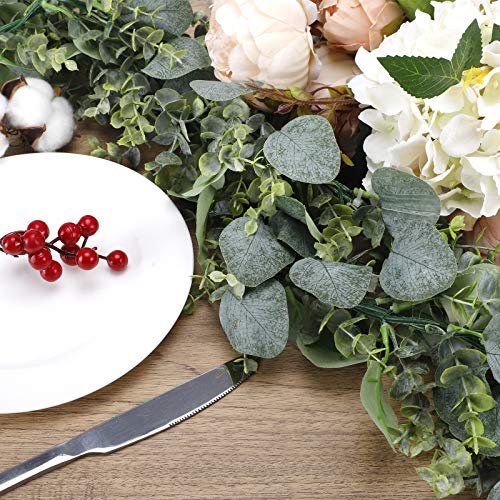 CEWOR 2 Pack 5.5ft Artificial Eucalyptus Garland Spring Garland Fake Silver Dollar Greenery Garland Vines Table Runner for Wedding Home Party Mantle Decor