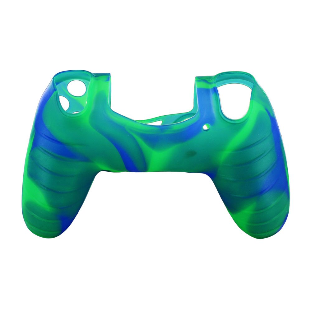 Skque® Soft Silicone Camouflage Skin Case Cover for Sony PS4 PlayStation 4 Controller, Green & Blue