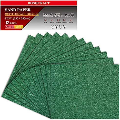 60 Grit Aluminum Oxide Sandpaper, 9x11 Inch Sheets, 12 Pack, Compatible with Sanding Block, for Wood, Metal, Fiberglass