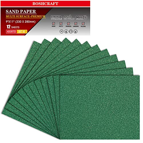 60 Grit Sandpaper, Sandpaper Assortment for Wood Metal Furniture Hand Sander Sand Paper Set Sandpaper Sheets Cut for Use 9