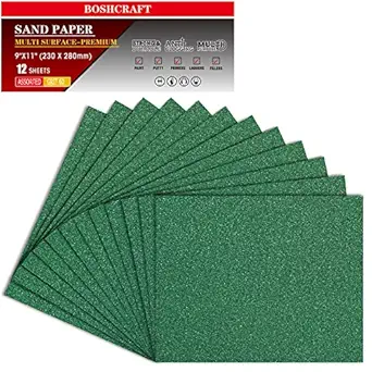 60 Grit Aluminum Oxide Sandpaper, 9x11 Inch Sheets, 12 Pack, Compatible with Sanding Block, for Wood, Metal, Fiberglass
