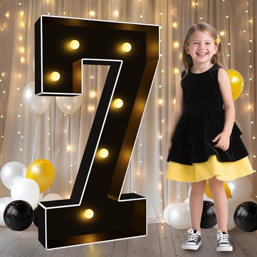 Image of Pooqla 3FT Marquee Light Up Numbers 7 for 7th 70th Birthday Decorations | Black LED Marquee Numbers Party Backdrop, 3 Feet Large Mosaic Numbers 7th 17th 70th Anniversary Birthday Gift for Boys Men