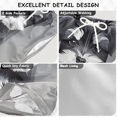 Pigsaly Boys Swim Trunks Grey Schnauzer Dog Boys Board Shorts Swimsuit Swimwear Summer Bathing Suit 2T3