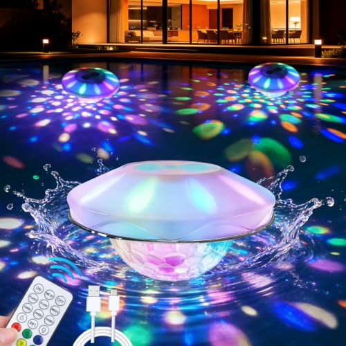 WANTERONG Rechargeable Floating Pool Lights (1 Pack) - Pool Light with Vibrant RGB Colors, IP68 Waterproof Floating Lights, Upper and Lower Color Changing Led Lights for Pools, Hot Tubs and Garden