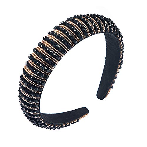 Full Crystal Luxurious Limited Edition Hairbands Bling Bling Rhinestone Bejewelled Padded Headband For Women Bridal (Black)