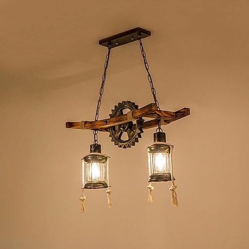 Miniatura 5 de TFCFL Lámpara colgante industrial de 8 cabezas, estilo granja, de madera, lámpara de techo vintage, pantalla de cristal para mesa de billar, cocina,