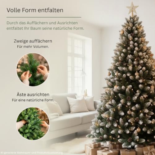RS Trade Künstlicher Weihnachtsbaum 15013 180 cm in Grün mit Schnee und Tannenzapfen, beschneiter Tannenbaum mit Metallständer… – Ansicht 7