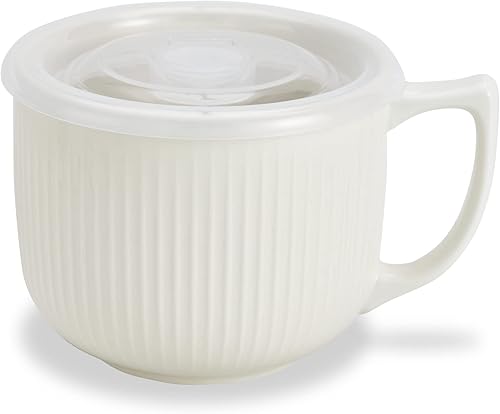 Hoilse Tazón de sopa de cerámica con asa y tapa ventilada, taza grande de sopa profunda de 32 onzas con tapa, cuenco de cereales de viaje para ramen