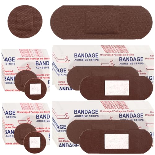 80 Pcs Brown Shade Small Adhesive Bandages Fabric Round Bandages for Facial Wound Care Skin Tone Spot Strips for Minor Wounds First Aid Patches
