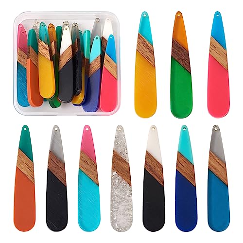FASHEWELRY 20Pcs Teardrop Resin Wood Earring Pendant Vintage Drop Dangle Pendants for Necklace Earring Jewellery Making