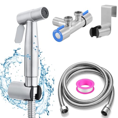Coffee Life Plus Kit de Pulverizador de Bidé de Mano de Acero inoxidable,grifo wc,ducha inodoro,ducha bidet para wc,ducha higienica para wc,grifo bidet para wc,con Manguera y Válvula de G1/2 Soporte