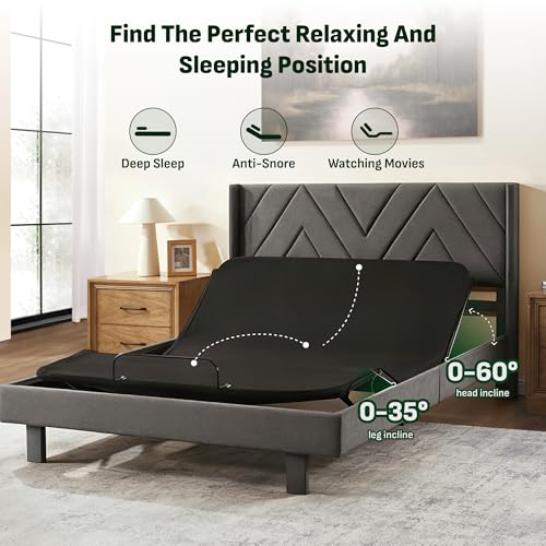 Image of Softa Queen All-in-One Adjustable Bed Frame with Upholstered Bed Frame Headboard, Electric Bed with Remote Control and Whisper Quiet Motor, 10-Year Warranty