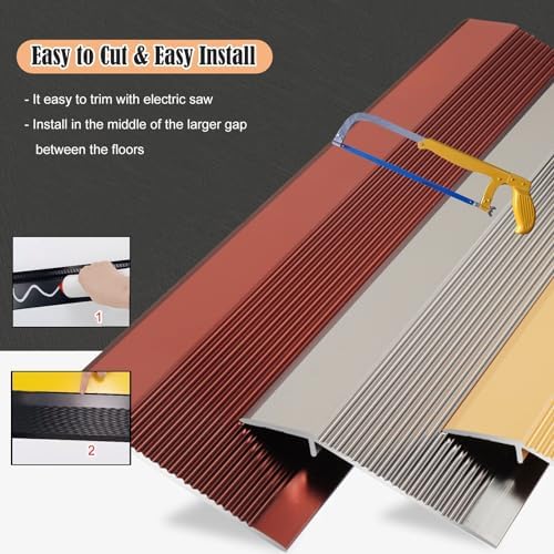 4" Wide Aluminum Threshold Strip - Non-Slip Reducer for Uneven Floors, Laminate to Tile/Carpet Transition, 41.3" Adjustable Doorway Solution