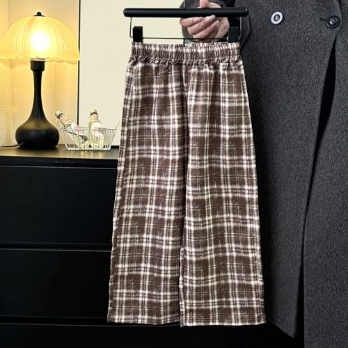 Baggy Pants for Girls Boys Trendy Oversized Plaid Straight Pants Kids Loose Fit Sweat Pants Wide Leg Fall Casual4