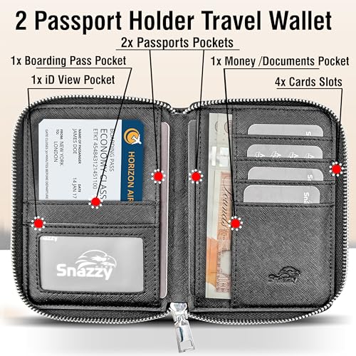 RFID Travel Wallet Passport Holder w/Zipper - Organizer Bag for Travel Documents – Safety Essentials Cover for Men Women3