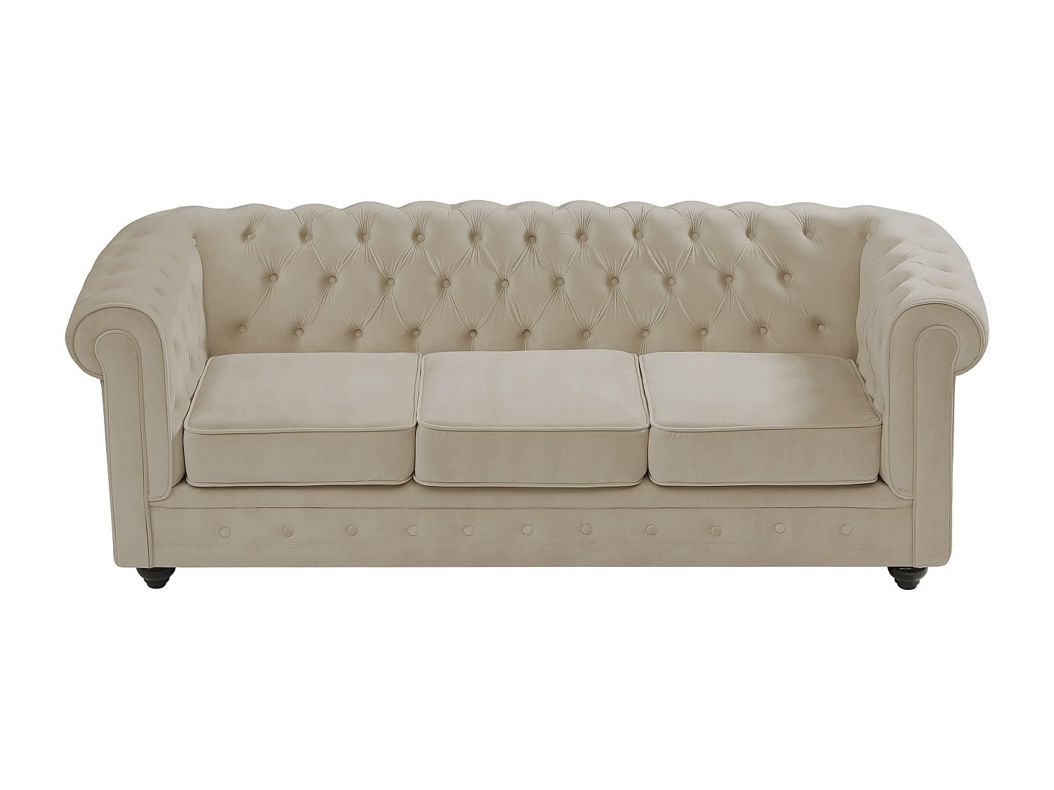Vente-unique - Divano 3 posti+ Divano 2 posti + Poltrona Chesterfield - velluto - beige