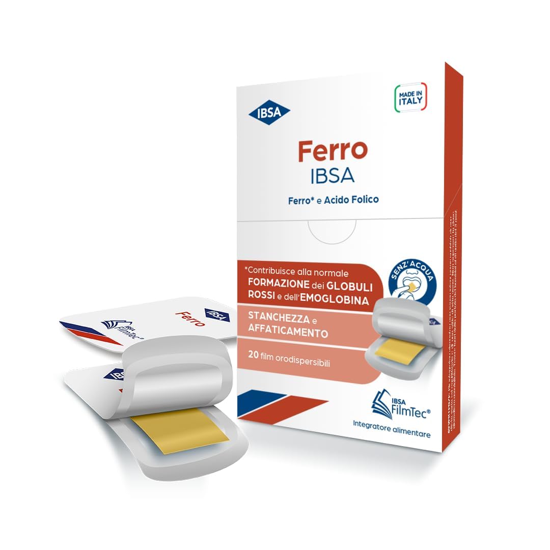 Ferro IBSA | 20 Film Orodispersibili. Integratore alimentare a base di Ferro e di Acido Folico che contribuiscono alla normale funzione del sistema immunitario e a ridurre stanchezza