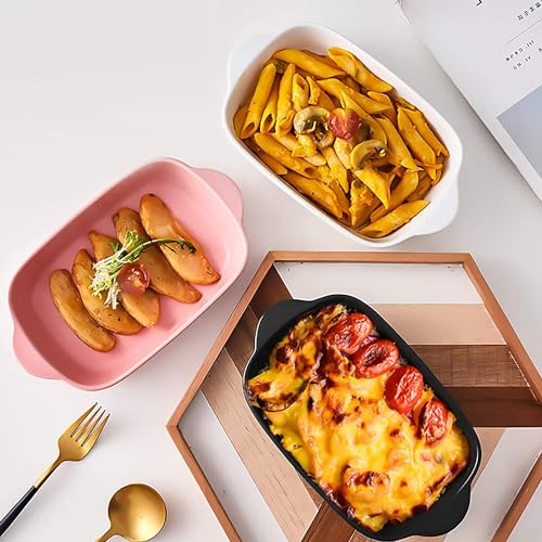 Image of Small Ceramics Rectangular casserole dish Baking Dishes with Handle for Oven Ceramic Baking Dish Pan with Double Handle 7.5 inchx5 inch (Pink - 2 Pcs)