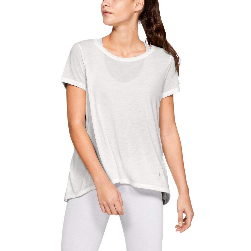 Under Armour UNDKU Women UA Whisperlight SS Foldover Short-sleeve Shirt - Onyx White/Onyx White/Tonal (112), XL