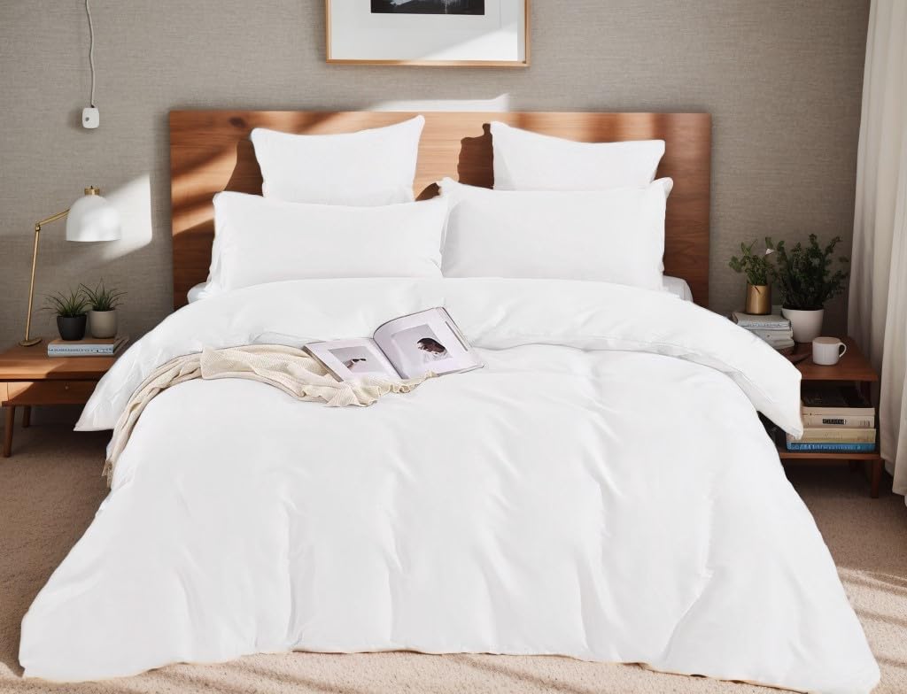 Etrexonline Juego de Funda Nórdica 4 Piezas Cama 150 Microfibra Suave Transpirable - 1 Funda Edredón 220x240 cm, 1 Bajera 150x200+30 cm y 2 Fundas de Almohada 50x75 cm (Pluma Azul) — view 9