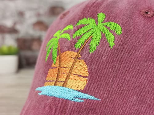 Hepandy Palm Tree Embroidered Burgundy Baseball Caps For Men Women, Outdoor Embroidery Summer Beach Trucker Hat Dad Hats #TOP2