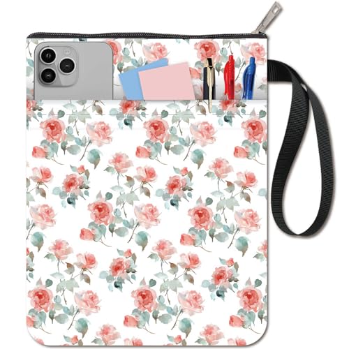 CRASPIRE Floral Book Sleeve Book Cover with Zipper and Extra Sleeve Waterproof Washable Pink Flower Protector Pouch Bag Case for Paperbacks Book Lovers Fabric Cloth Pocket Women Classmate Friend Gift