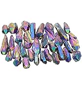 mookaitedecor 1 lb Bulk Irregular Shape Titanium Coated Natural Rock Quartz Crystal Points Raw Cr...