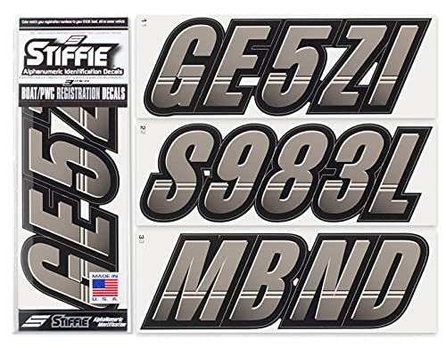 Image of STIFFIE Techtron Charcoal /Black 3 inch Boat & PWC Registration Decals • Numbers Letters Stickers