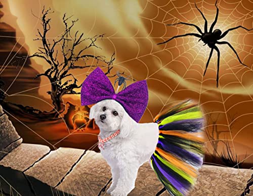 Pet Halloween Costume Dog Tulle Tutu Skirt Bowknot Hair Hoop With Spider Halloween Costume Supplies Puppy Lace Skirt Dress Cute Headband For Medium Large Girl Dogs Cat Parties Decoration Outfit #TOP6