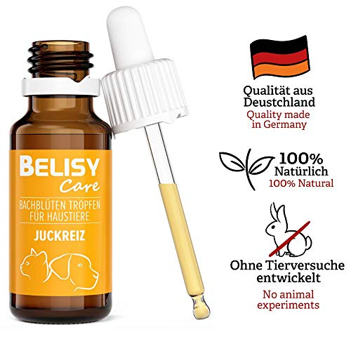 BELISY Juckreiz Bachblüten Tropfen für Hunde & Katzen - gegen Juckreiz - Notfall Tropfen für Haustiere - Fellpflege & Hautpflege - Original Mischung nach Dr. Bach - 20 ml