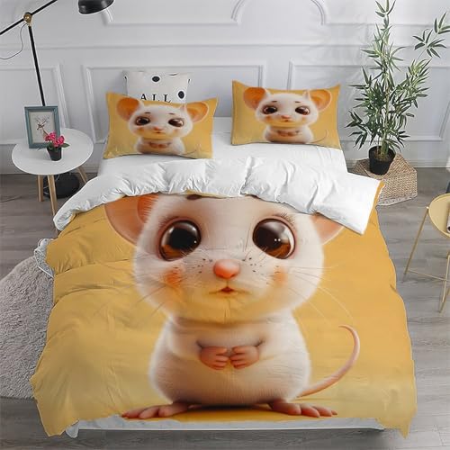 Housse de couette rat en microfibre douce imprimée animaux 3D pour lit double