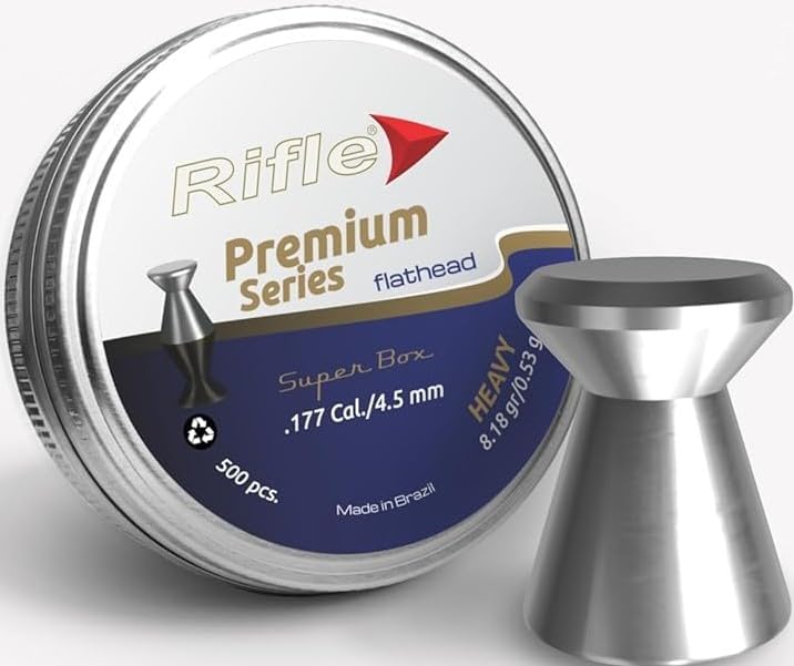 Pellets de pistola de cabeza plana de la serie premium  Calibre .177  0.177 in  0.29 oz Pesado  Cabeza plana para disparar objetivos  500 unidades,