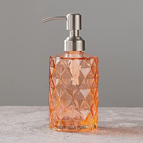 Easy-Tang 12 Oz Soap Dispenser for Kitchen,Bathroom - Refillable Wash Hand Liquid Clear Glass Bottle with Stainless Steel Pump,Ideal for Containers,Dish Detergent,Essential Oil,Shampoo Lotion (Amber)