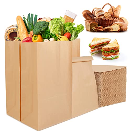 100 Bolsas de Papel Marrón, Sterneer 30 × 15.5 × 10 cm Bolsas de Papel Kraft, Bolsas de Comida para Llevar, Bolsas de Papel Kraft Biodegradables para Cumpleaños, Bodas y Navidad Cover