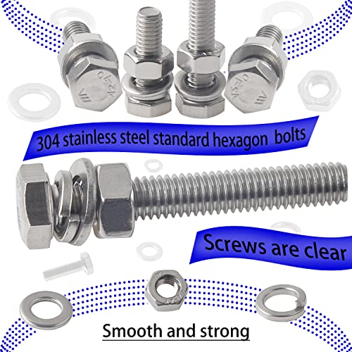 Image of newlng M3 M4 M5 M6 Bolts and Nuts Flat and Lock Washers Assortment Kit 520 PCS Metric 304 Stainless Steel Hex Head Cap Screws Bolts and Nuts Assortment Set Fasteners Bolts Kit with Combination Box