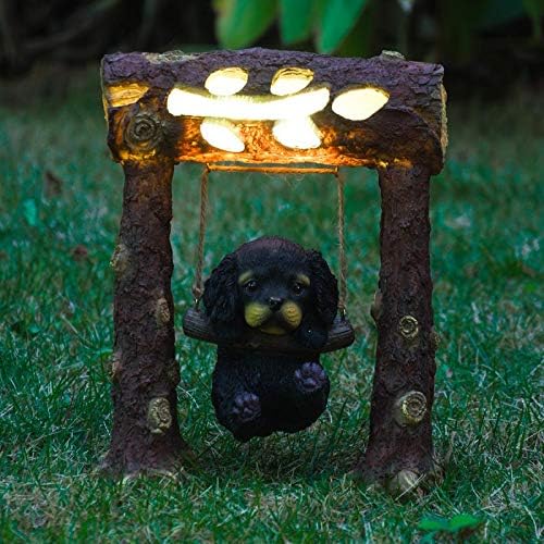 G-mart H Lovely Swing Dog on a Log Solar Garden Light - 10in