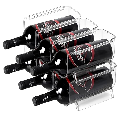 KEJJNYER 6 Pack Plastic Wine Bottle Holder for Refrigerator, Acrylic Wine Rack Refrigerator, Clear Wine Bottle Organizer Holder for Kitchen, Refrigerator, Countertop Organization