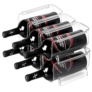 6 Pack Plastic Wine Bottle Storage, Acrylic Wine Rack Refrigerator, Clear Wine Bottle Organizer Holder for Kitchen,Countertop Organization