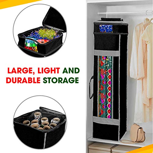 Propik Holiday Wrapping Paper Storage Organizer Bag With Pocket And Handles Including Hanging Loop Heavy Duty Material With Clear Window 47 X 10 X 10 Inch Fits 40 Inch Long Rolls (Black, 1 Count) #TOP1