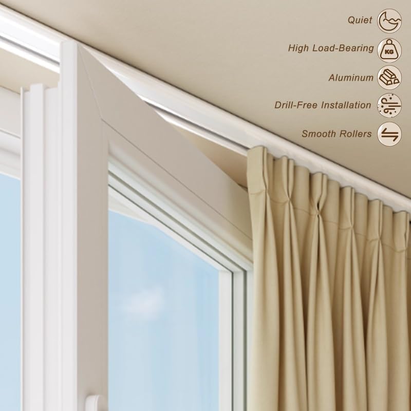 Ultra-Thin Bay Window Curtain Track, Silent Ceiling Mounted Sliding Rod, Aluminum Invisible Pole System for Living Room & Bedroom Divider - Champagne (11.81ft/3x3.93ft)