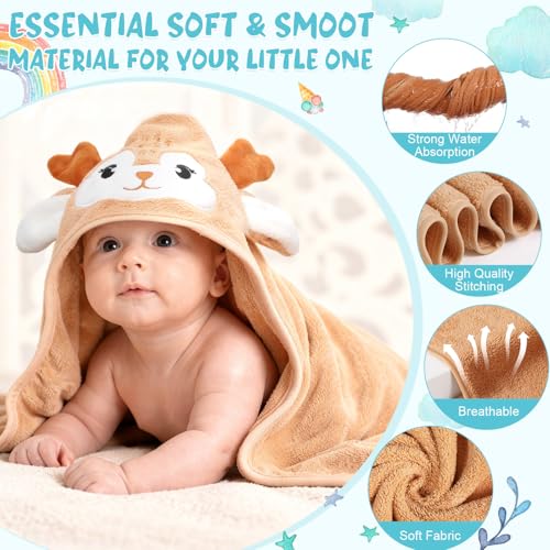 Image of SmoothNovelty 6 Pack Baby Hooded Towels Infants and Toddlers Coral Fleece Baby Bath Towels 31.5 x 31.5 Inch Absorbent Cute Soft Newborn Bath Essentials Gifts for Boys & Girls(Multicolor,Elegant)