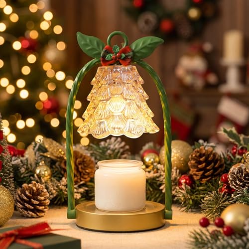 Candle Warmer Lamp Electric Timer: Dimmable Wax Melt Warmer for Jar Candles with 2 Bulbs and Jar Candle for New Home Bedroom Gifts for Women (Christmas)