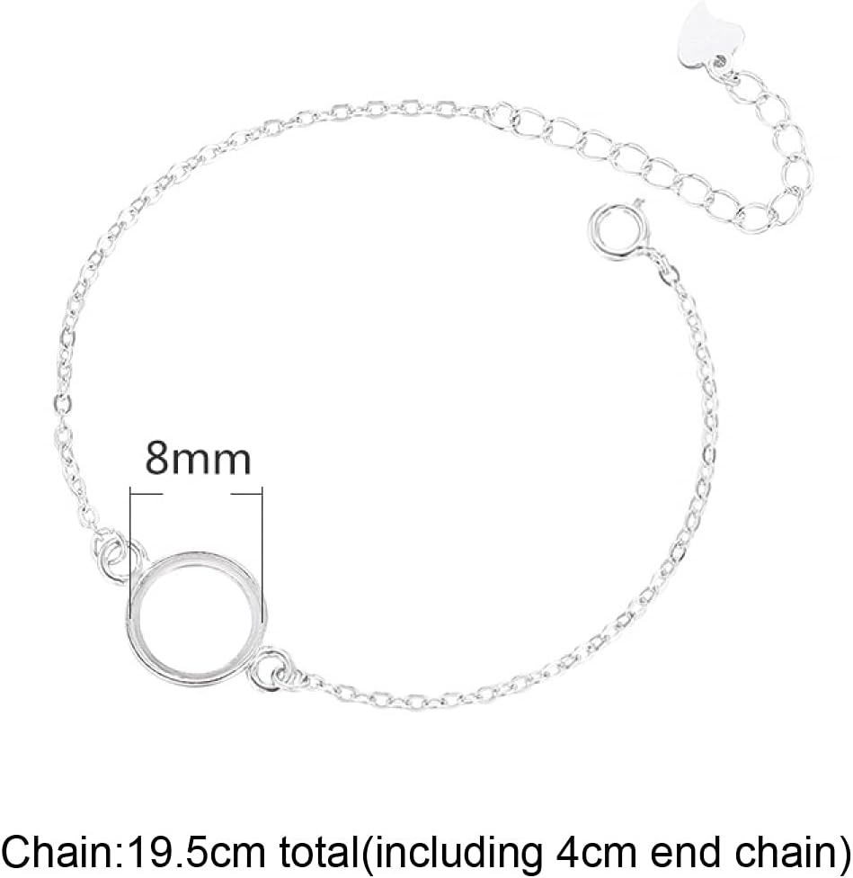 925 Sterling Silver Bracelet Chains-Bezel Link Connector fit 8/10/12/15.5mm Cabochon Bracelet Blank Mounting Setting for DIY Jewelry Making Craft