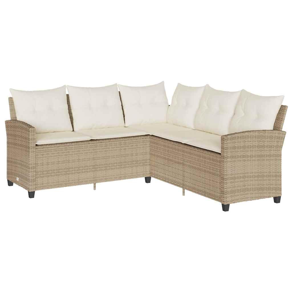 IKAYAA Sofá para jardín de Ratán, Sofa Jardin Exterior, Sofá de Esquina para Jardín Resistente a la Intemperie, Sofá en Forma de L,Conjunto Jardín, Muebles Jardín Exterior, Beige y Blanco Crema
